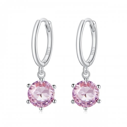 Pendientes colgantes de piedra rosa Cz en estilo Pandora de plata - SCE1020