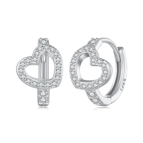 Aretes de aro en forma de corazón estilo Pandora - BSE879
