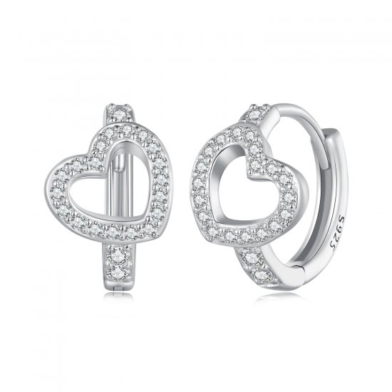 Aretes de aro en forma de corazón estilo Pandora - BSE879 - Haga click en la imagen para cerrar