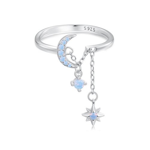 Anillo de cadena con estrella y luna estilo PANDORA - BSR548-E Anillo de cadena con estrella y luna estilo PANDORA - BSR548-E