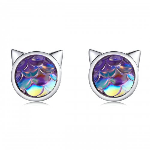 Pendientes estilo Pandora con cabeza de gato y escamas de pez - SCE1301
