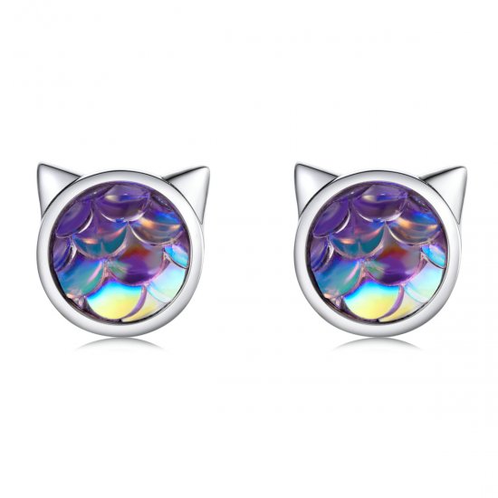 Pendientes estilo Pandora con cabeza de gato y escamas de pez - SCE1301 - Haga click en la imagen para cerrar