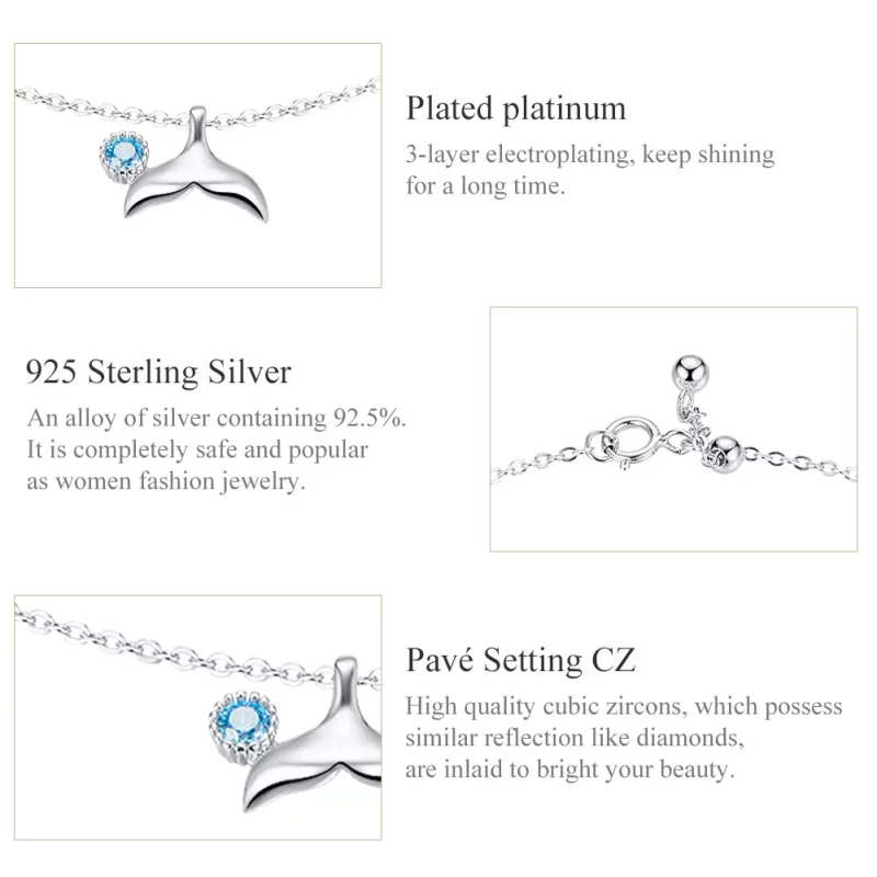 (imagen para) La Pulsera de Tobillo Cola de Sirena de Plata Estilo Pandora - SCT004 - Ver 7