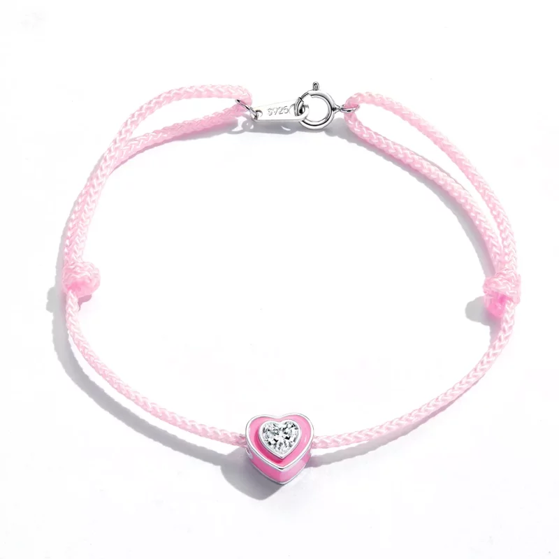 (imagen para) Pulsera de tobillo estilo Pandora con corazón rosa - SCT022 - Ver 2