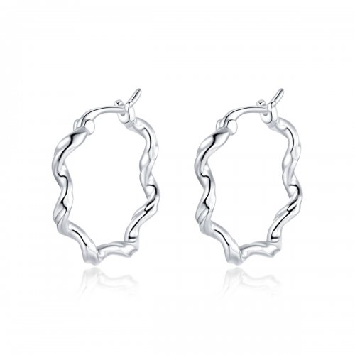 Aretes de aro estilo Pandora de plata con diseño de ondas - SCE976