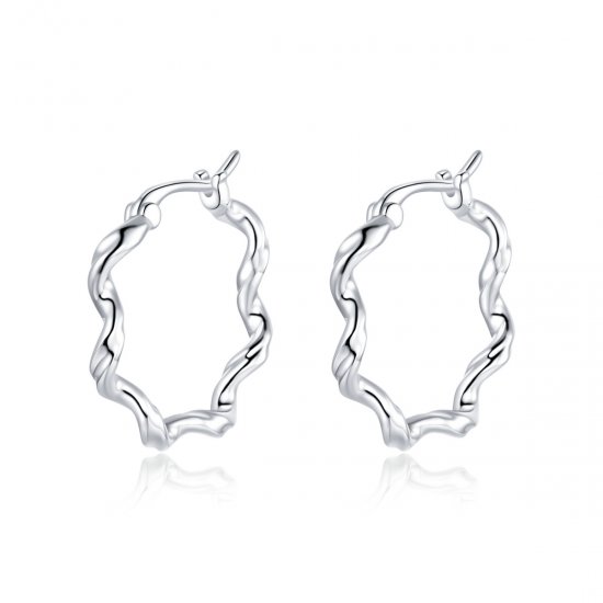 Aretes de aro estilo Pandora de plata con diseño de ondas - SCE976 - Haga click en la imagen para cerrar