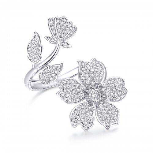 Anillo abierto estilo Pandora con flores de cerezo - BSR076