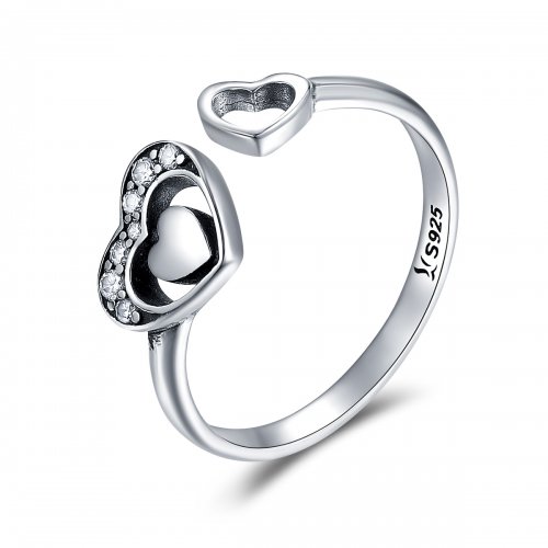 Anillo estilo Pandora de plata concomitante de dos corazones - SCR168