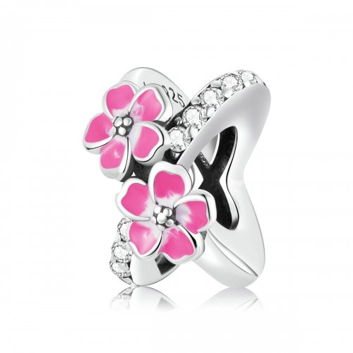 Abalorio separador de estilo Pandora con flores rosas - SCC2139