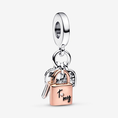 Llavero de PANDORA en dos tonos con colgantes de candado, llave y corazón - 782506C01