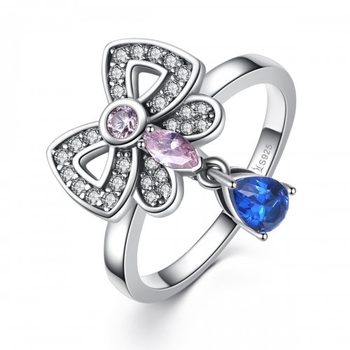 Anillo desmontable de estilo Pandora con mariposa plateada - SCR014
