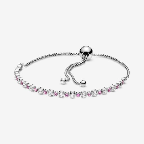 Pulsera deslizante PANDORA en rosa y transparente con destellos - 598517C02