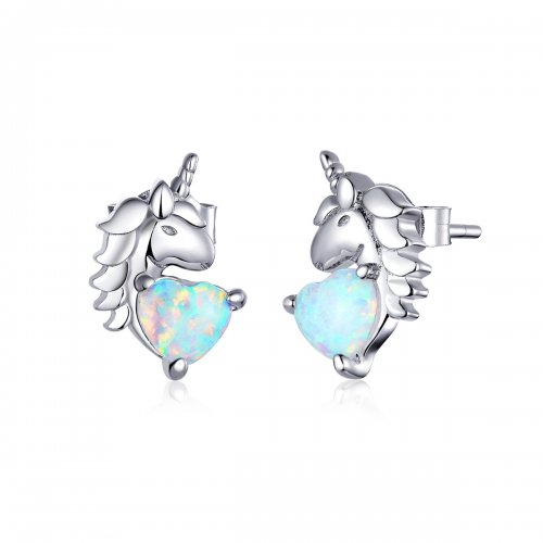 Pendientes de botón de unicornio plateado con estilo Pandora - SCE896