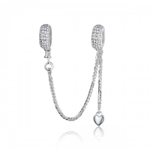 Pulsera de seguridad en estilo Pandora de plata con pequeña cadena - SCC1112