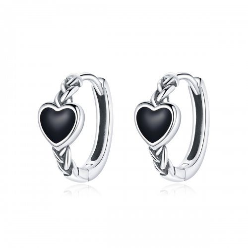 Pendientes de Aro en Forma de Corazón Negro Estilo Pandora - BSE456