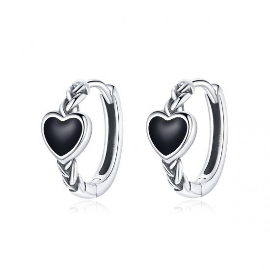 Pendientes de Aro en Forma de Corazón Negro Estilo Pandora - BSE456 - Haga click en la imagen para cerrar
