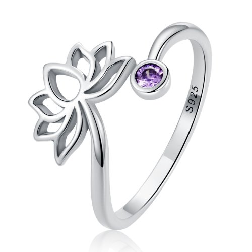 Anillo abierto de estilo Pandora con diseño sencillo de loto - SCR821