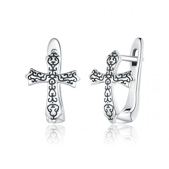 Pendientes de botón estilo Pandora en forma de cruz de vid plata - SCE943 - Haga click en la imagen para cerrar