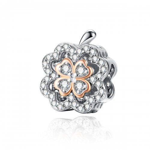 Encanto de Trébol de Cuatro Hojas en Plata y Oro Rosa estilo Pandora - SCC1247