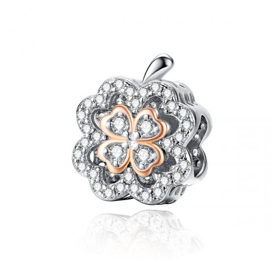 Encanto de Trébol de Cuatro Hojas en Plata y Oro Rosa estilo Pandora - SCC1247 - Haga click en la imagen para cerrar