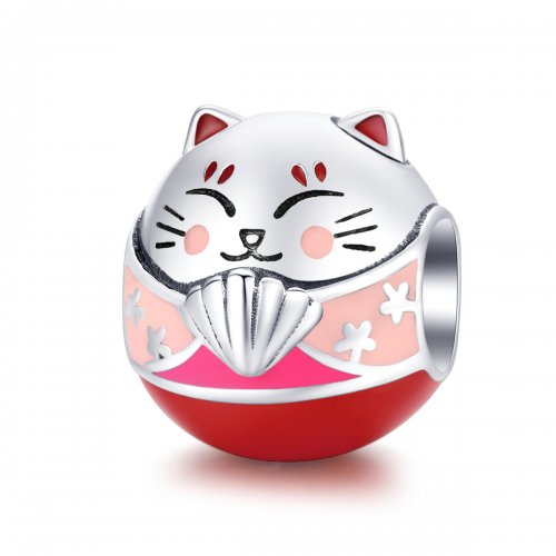 Amuleto de Maneki Neko de Plata con estilo Pandora - SCC1341