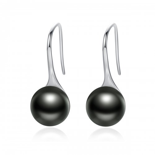 Pendientes colgantes de estilo Pandora de plata con perla negra - SCE144