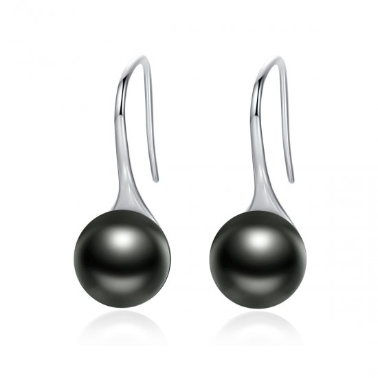 Pendientes colgantes de estilo Pandora de plata con perla negra - SCE144 - Haga click en la imagen para cerrar
