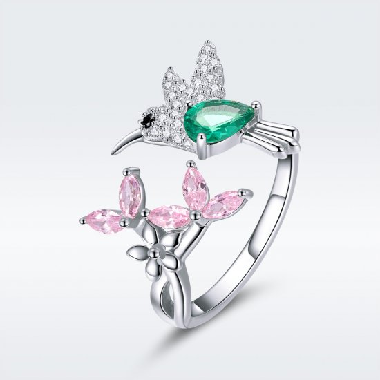 Anillo abierto de plata estilo Pandora con regalo de colibrí - BSR016 - Haga click en la imagen para cerrar