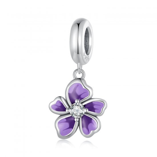 Pendiente de estilo Pandora con flor morada - SCC2556 - Haga click en la imagen para cerrar