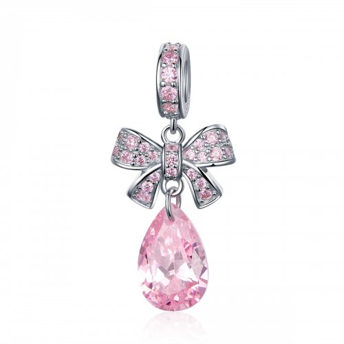 Charm colgante de lazo rosa plateado estilo Pandora - SCC1074