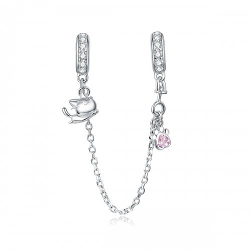 Pulsera de seguridad estilo Pandora en plata con gato y garra - BSC243