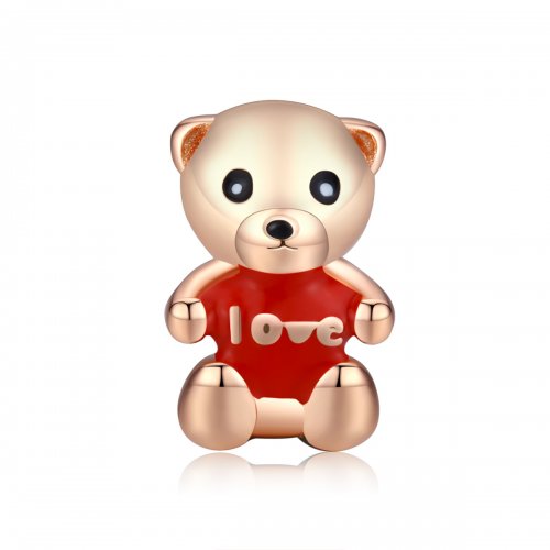 Charm de oso de peluche en estilo Pandora color oro rosa - BSC228