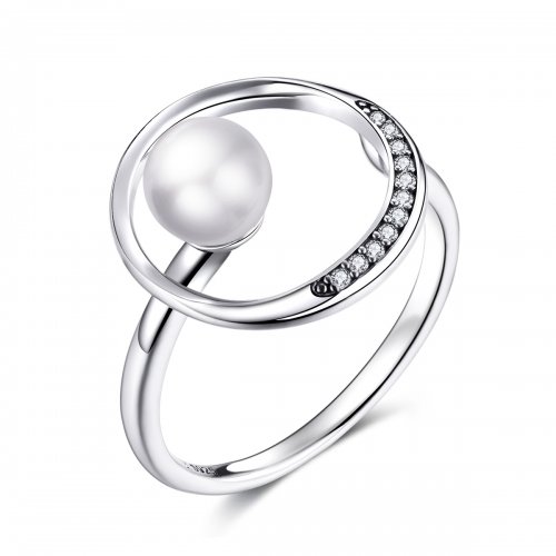 Anillo abierto de plata con perla suave estilo Pandora - SCR664