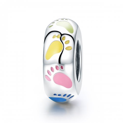 Charm espaciador de plata estilo Pandora con pequeños pies - SCC752