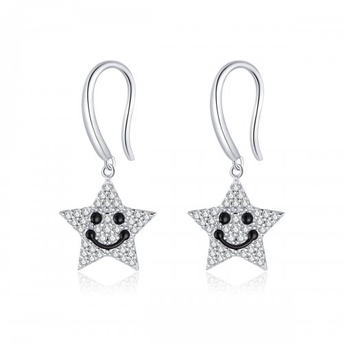 Pendientes colgantes de estilo Pandora con sonrisa y estrella - SCE946