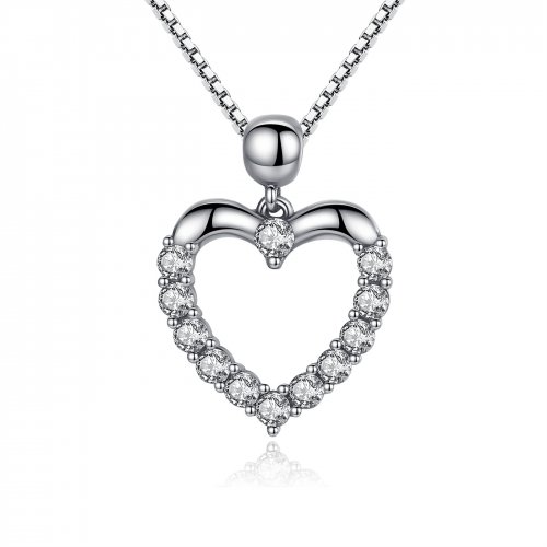 Collar de corazón brillante estilo Pandora de plata - SCN025