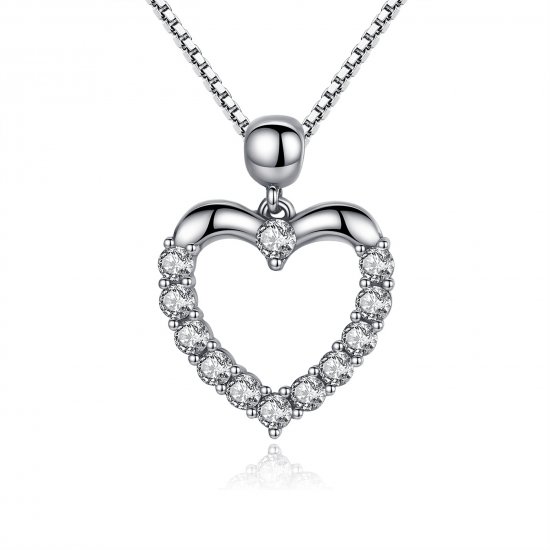 Collar de corazón brillante estilo Pandora de plata - SCN025 - Haga click en la imagen para cerrar