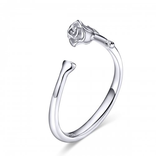 Anillo abierto de plata con estilo Pandora y flor de rosa - BSR065