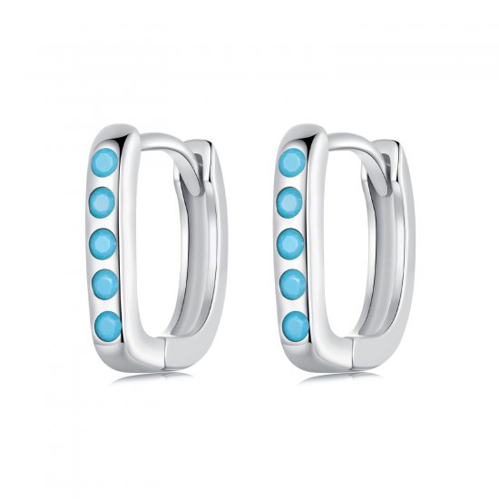 Pendientes sencillos de turquesa estilo PANDORA - BSE1084-BU - Haga click en la imagen para cerrar