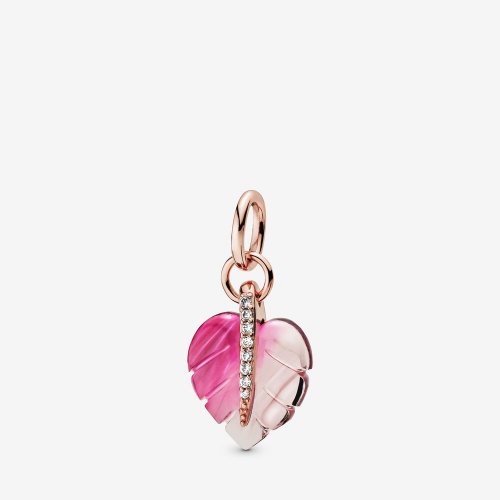 Pendiente Hoja PANDORA de cristal de Murano rosa - 388258PMU