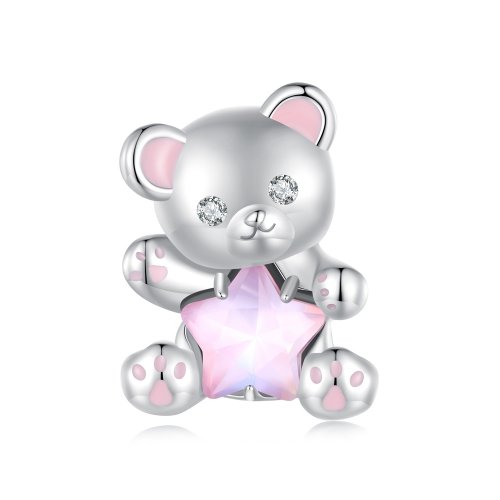 Charm de oso estrella rosa estilo Pandora - SCC2638