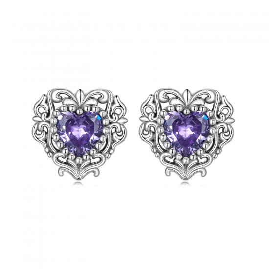 Aretes de corazón de circonita púrpura estilo Pandora - BSE695 - Haga click en la imagen para cerrar