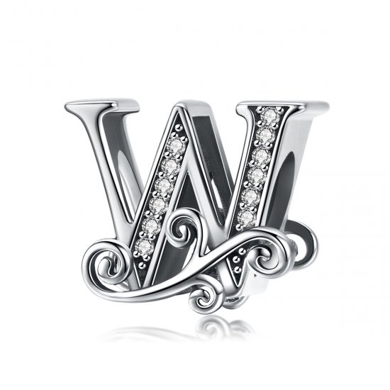 Charm de letra P con pavé brillante y diseño de flor al estilo Pandora - BSC030-P - Haga click en la imagen para cerrar