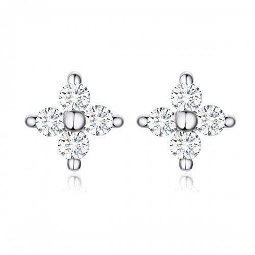 Pendientes de botón estilo Pandora con flores de luz de plata - SCE648