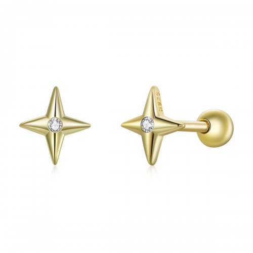 Estilo Pandora Pendientes de Estrella Dorada Chapados en Oro de 18 quilates - SCE1117