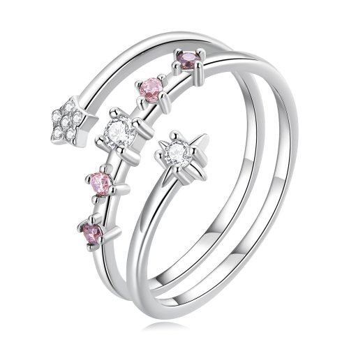 Anillo abierto de múltiples capas con estrellas estilo Pandora - BSR310