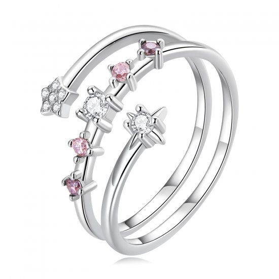 Anillo abierto de múltiples capas con estrellas estilo Pandora - BSR310 - Haga click en la imagen para cerrar