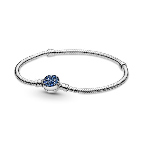 Pulsera Pandora Moments con cierre de disco brillante azul y cadena de serpiente - 599288C01