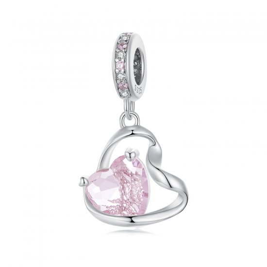 Pendiente en forma de corazón con cinta estilo Pandora - BSC922 - Haga click en la imagen para cerrar