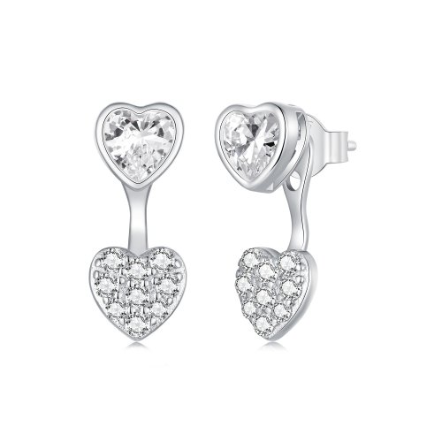 Pendientes con forma de corazón en la parte delantera y trasera estilo PAN
